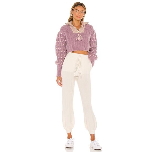 LoveShackFancy Jonae Cropped Mock Zip Up Sweater - Muscat Grape - Picture 3 of 12